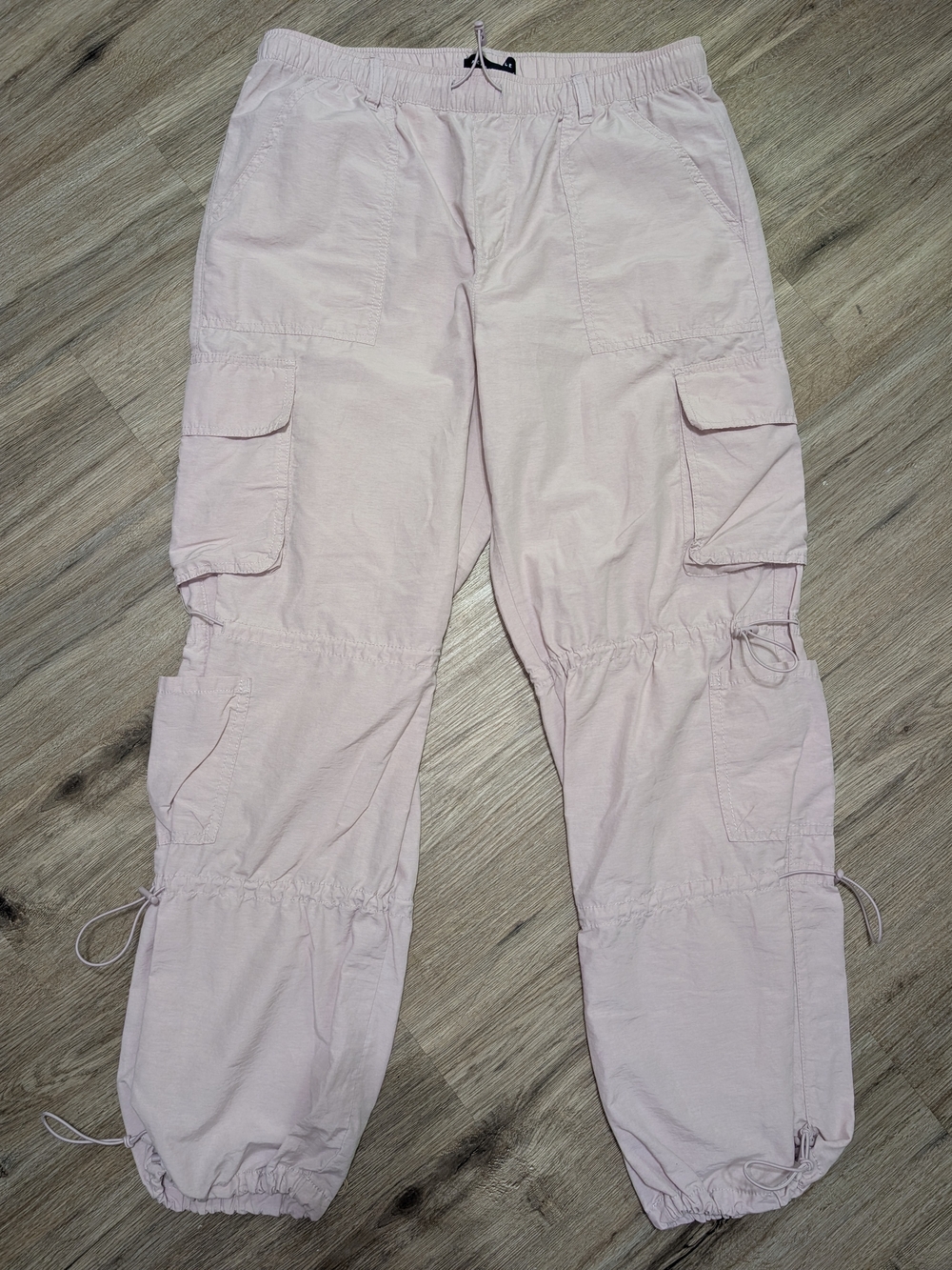 Aeropostale Pale Pink Parachute Cargo Joggers Pants Drawstring Hems Women's LG